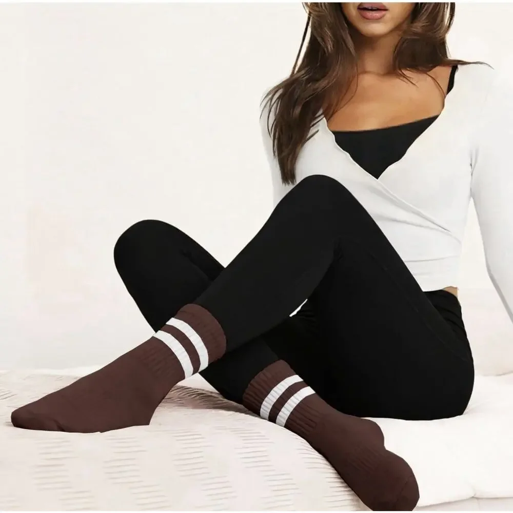 Augring Womens Striped Cotton Crew Socks Cozy Athletic Quarter Socks 4 Pack